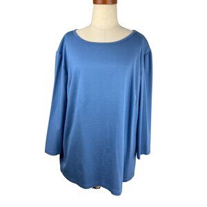 Lafayette 148 NEW TOP 3X Blue 3/4 sleeves round/scoop neck 48 ch relaxed stretch